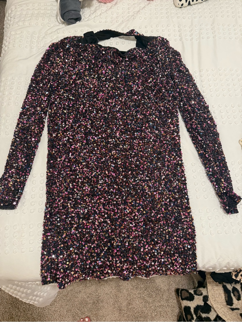 Parker Black Long Sleeve Sequin Dress with Pink Accents